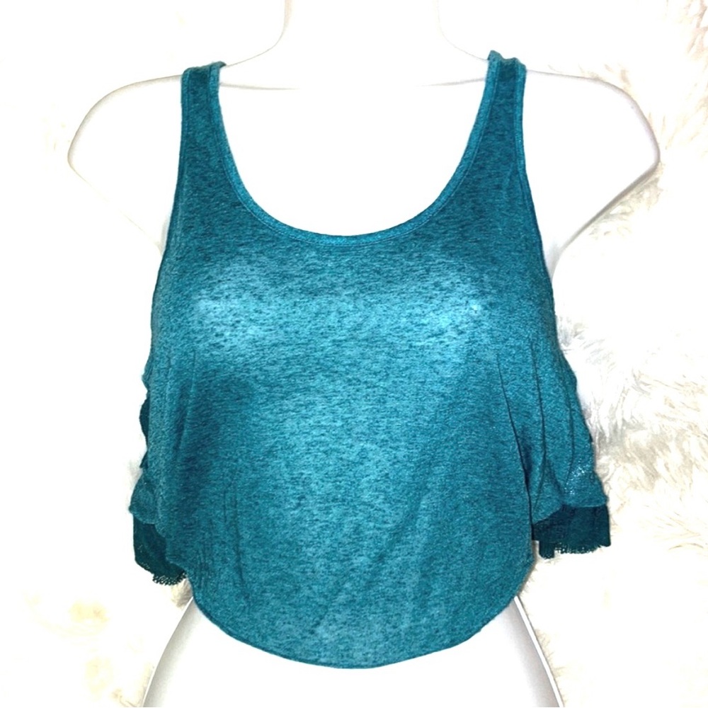 FREE PEOPLE Teal Layered Lace Crop Tank Top